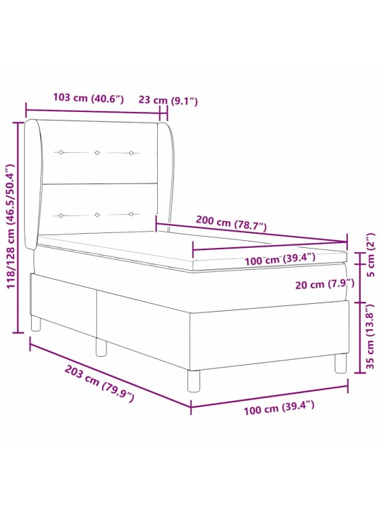 Kastītes atsperu gulta tumši brūna 100 x 200 cm audums