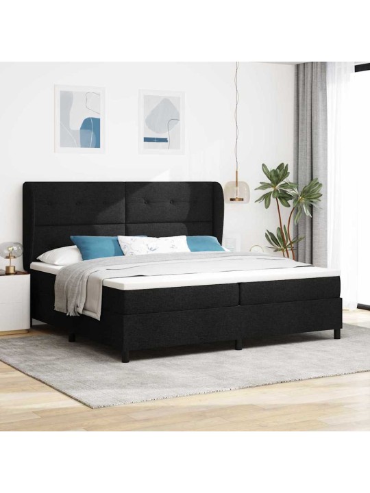 Kastītes atsperu gulta ar matraci melna 200 x 200 cm audums