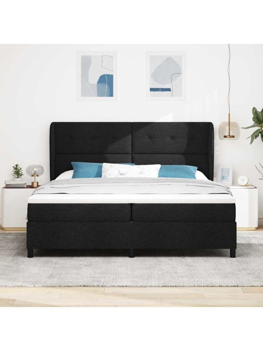 Kastītes atsperu gulta ar matraci melna 200 x 200 cm audums