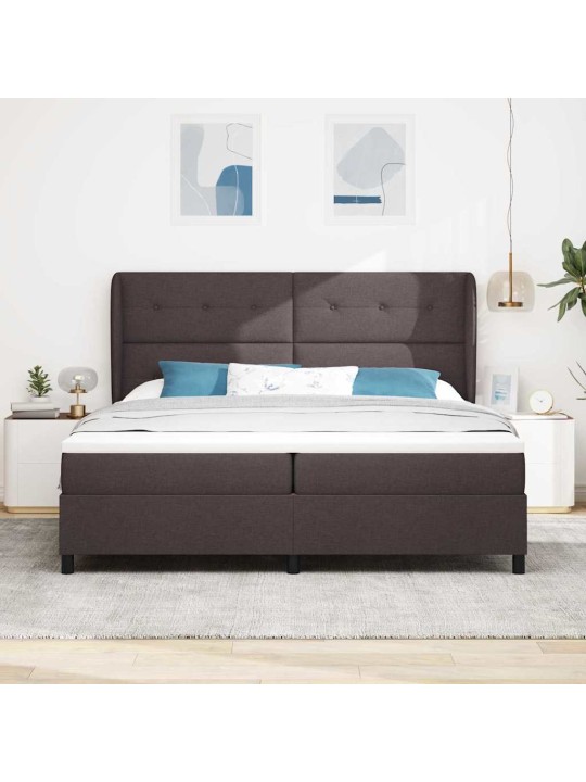 Kastītes atsperu gulta tumši brūna 200 x 200 cm audums