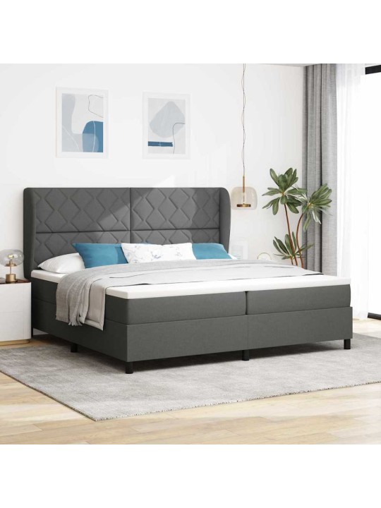 Kastītes atsperu gulta tumši pelēka 200 x 200 cm audums