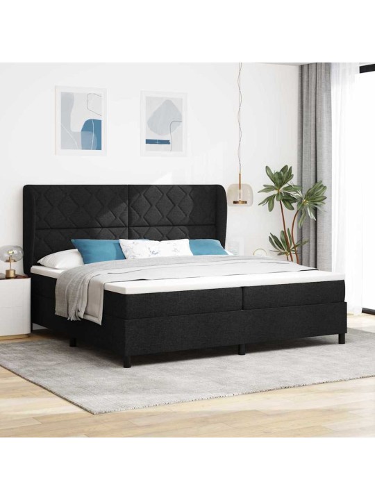 Kastītes atsperu gulta ar matraci melna 200 x 200 cm audums