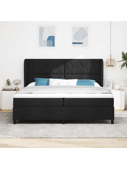 Kastītes atsperu gulta ar matraci melna 200 x 200 cm audums