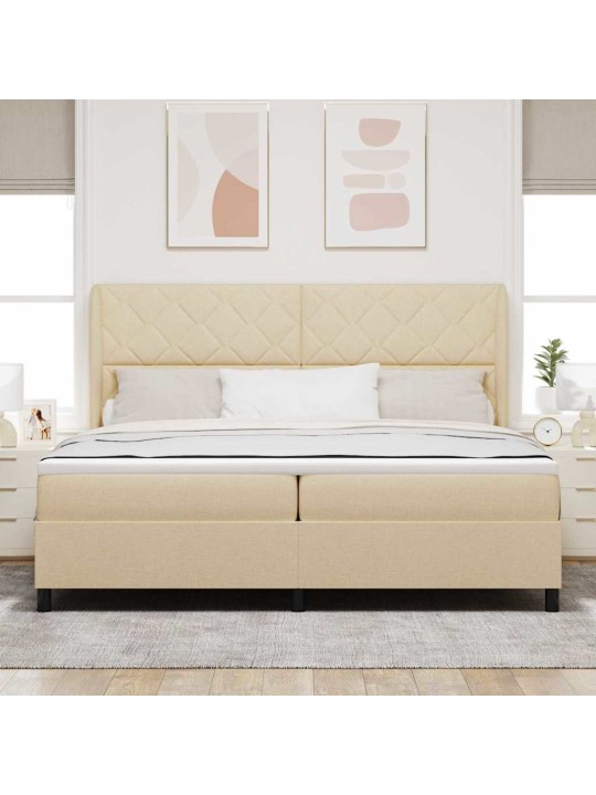 Kastītes atsperu gulta ar matraci krēmkrāsa 200 x 200 cm audums