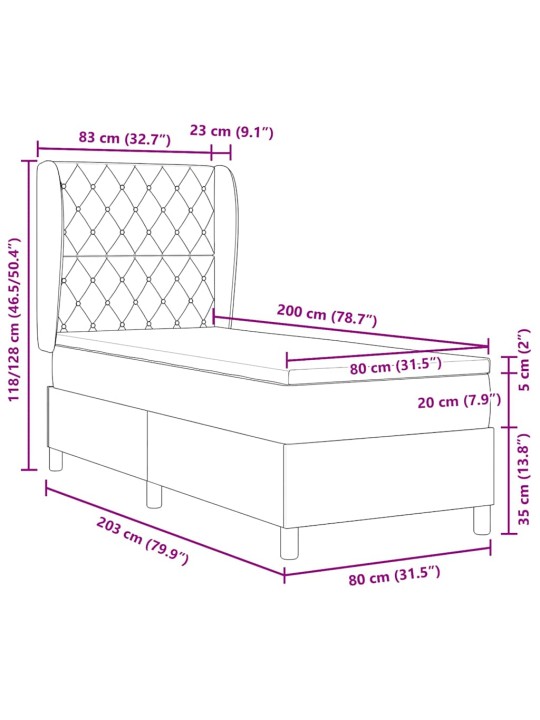 Kastītes atsperu gulta ar matraci rozā 80 x 200 cm samts