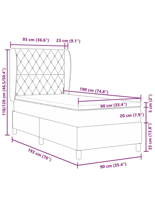 Kastītes atsperu gulta ar matraci tumši zaļa 90 x 190 cm samts