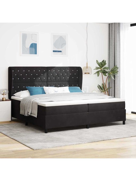 Kastītes atsperu gulta ar matraci melna 200 x 200 cm samts