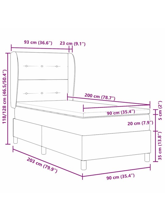 Kastītes atsperu gulta ar matraci tumši zaļa 90 x 200 cm samts