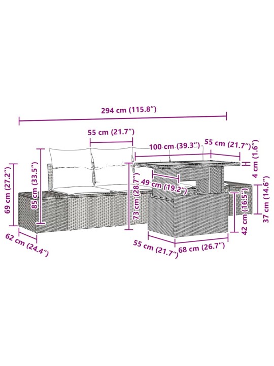 Dārza ēdamgalds ar spilvenu melns un brūns 100 x 55 x 73 cm