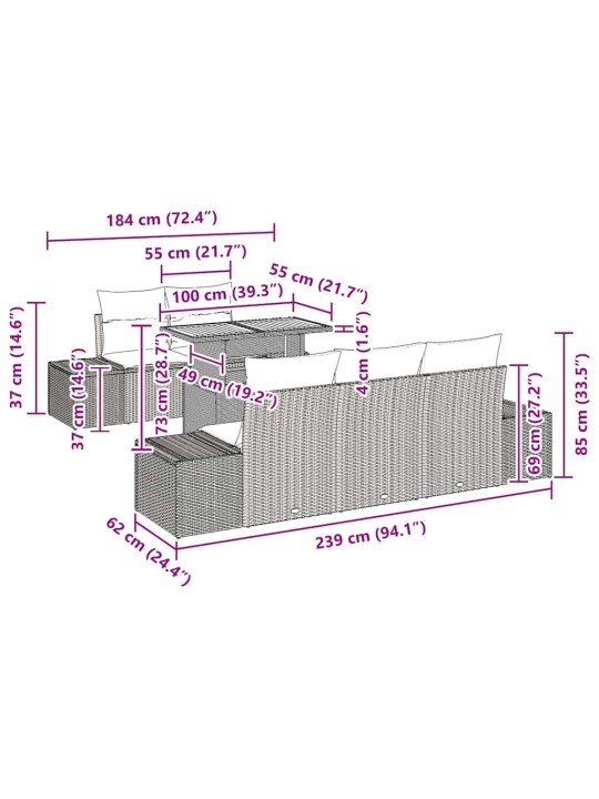 Dārza ēdamgalds 6 pcs melns un krēmkrāsa 100 x 55 x 73 cm