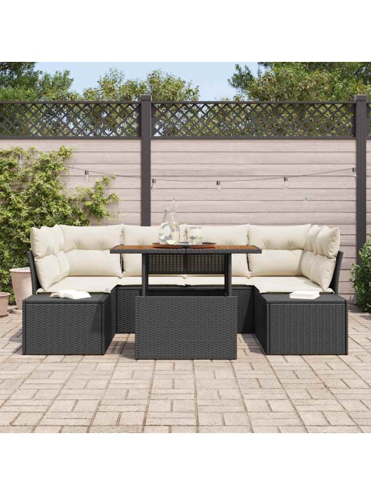 Dārza ēdamgalds 7 pcs melns un krēmkrāsa 100 x 55 x 73 cm