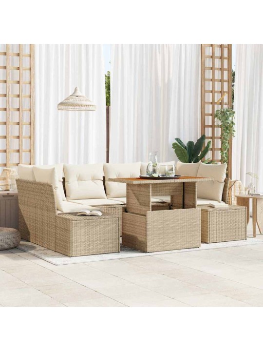 Dārza ēdamgalds 7 pcs bēšs un krēms 100 x 55 x 73 cm