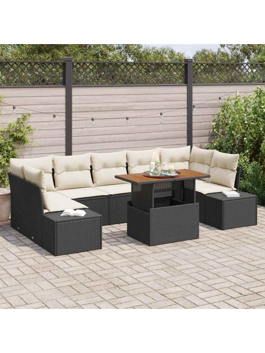 Dārza ēdamgalds 8 pcs melns un krēmkrāsa 100 x 55 x 73 cm