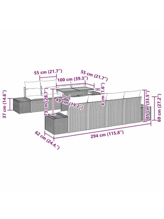 Dārza ēdamgalds 9 pcs pelēks un brūns 100 x 55 x 73 cm
