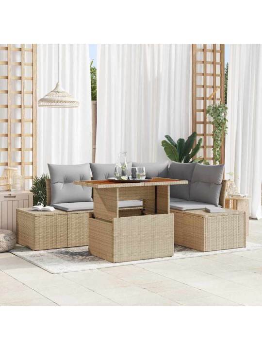 Dārza dīvānu komplekts 5 pcs bēšs un pelēks 100 x 55 x 73 cm