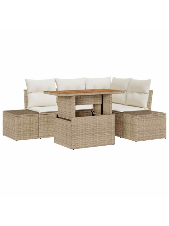 Dārza dīvānu komplekts 5 pcs bēšs un krēms 100 x 55 x 73 cm