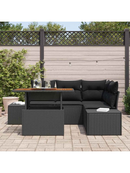 Dārza dīvānu komplekts 5 pcs melns un brūns 100 x 55 x 73 cm