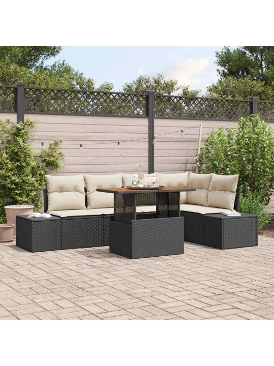 Dārza ēdamgalds 6 pcs melns un krēmkrāsa 100 x 55 x 73 cm
