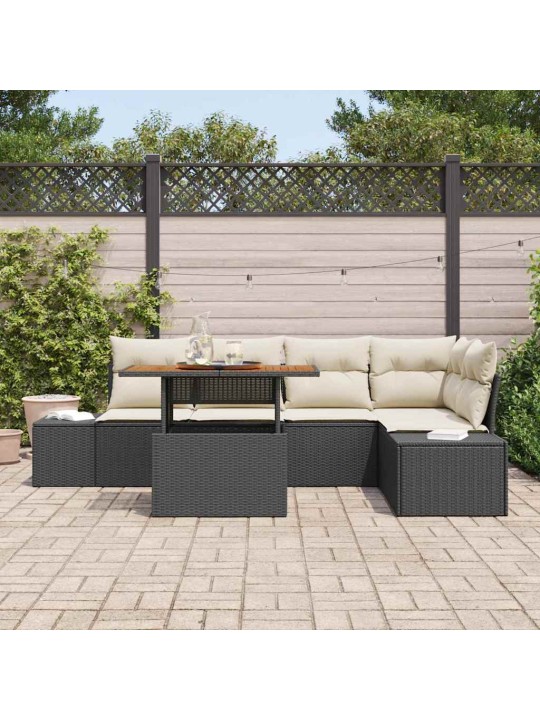 Dārza ēdamgalds 6 pcs melns un krēmkrāsa 100 x 55 x 73 cm