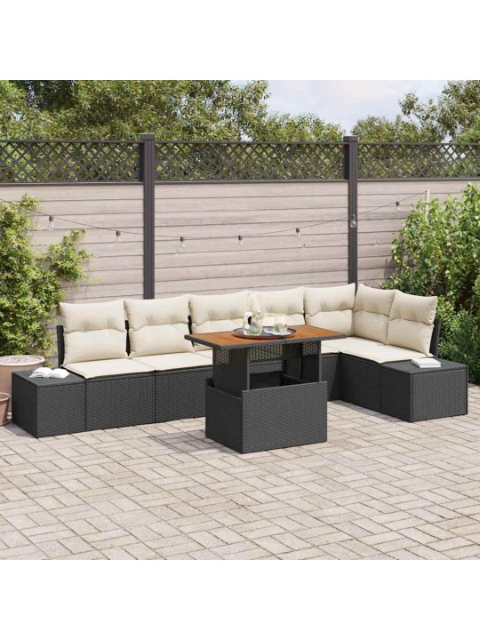 Dārza ēdamgalds 7 pcs melns un krēmkrāsa 100 x 55 x 73 cm