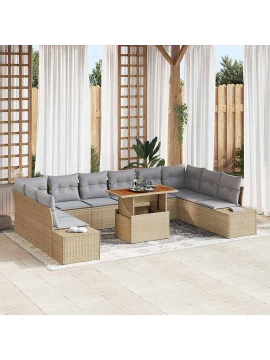 Dārza dīvānu komplekts 11 pcs bēšs un pelēks 100 x 55 x 73 cm