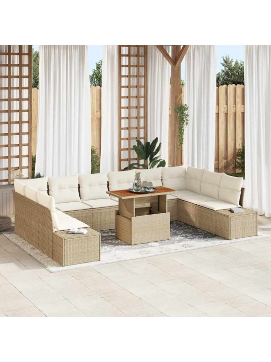 Dārza dīvānu komplekts 11 pcs bēšs un krēms 100 x 55 x 73 cm