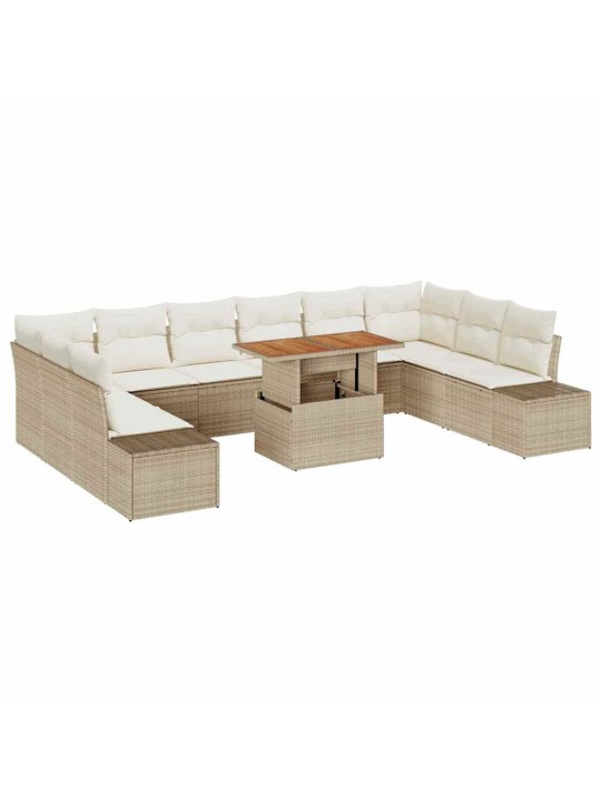Dārza dīvānu komplekts 11 pcs bēšs un krēms 100 x 55 x 73 cm