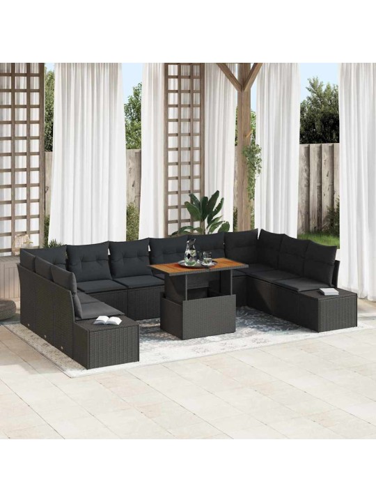 Dārza dīvānu komplekts 11 pcs melns un brūns 100 x 55 x 73 cm