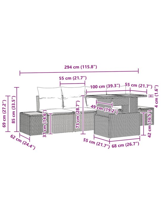 Dārza ēdamgalds 5 pcs bēšs un pelēks 100 x 55 x 73 cm
