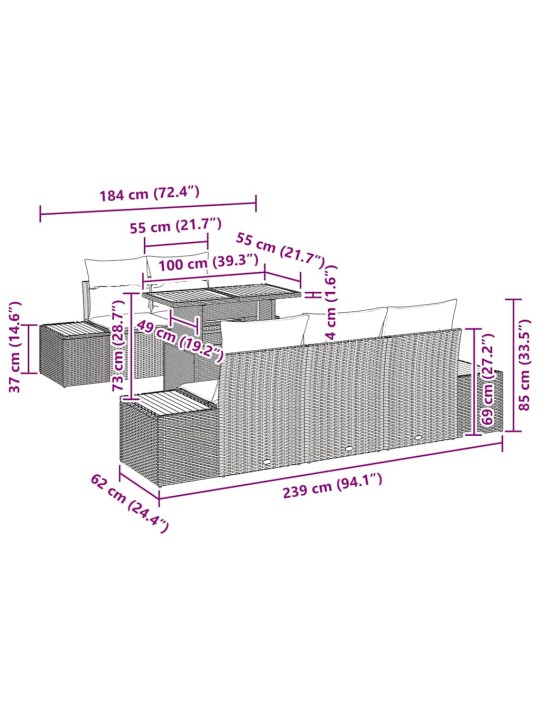 Dārza ēdamgalds 6 pcs pelēks un brūns 100 x 55 x 73 cm
