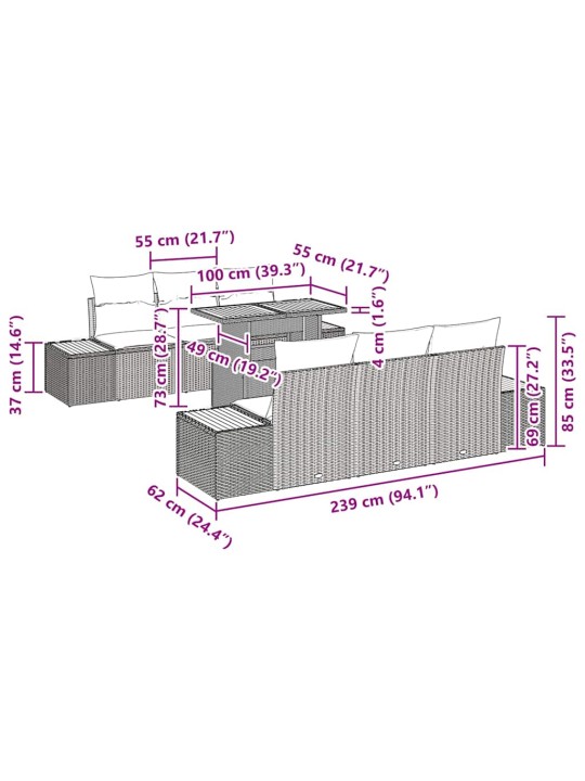 Dārza ēdamgalds 7 pcs pelēks un brūns 100 x 55 x 73 cm