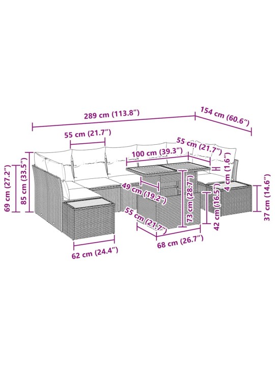 Dārza ēdamgalds 8 pcs bēšs un krēms 100 x 55 x 73 cm