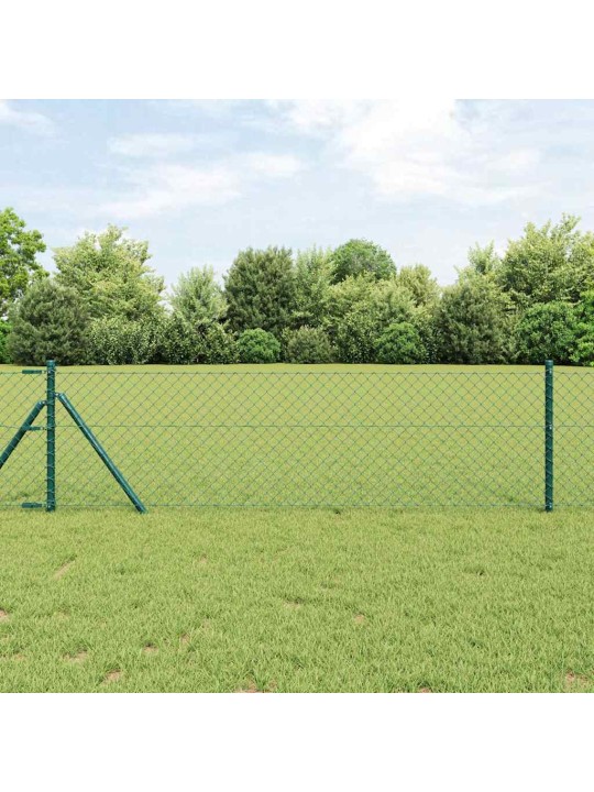 Ķēdes žogs ar stabiem zaļa 0.8 x 10 m tērauds