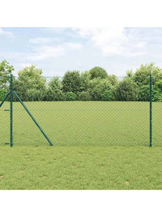 Ķēdes žogs ar stabiem zaļa 1 x 10 m tērauds