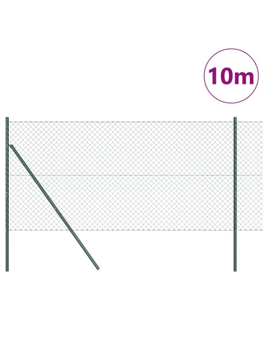 Ķēdes žogs ar stabiem zaļa 1.4 x 10 m tērauds