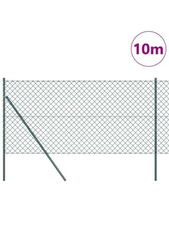 Ķēdes žogs ar stabiem zaļa 1.2 x 10 m tērauds