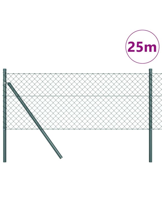 Ķēdes žogs ar stabiem zaļa 0.8 x 25 m tērauds
