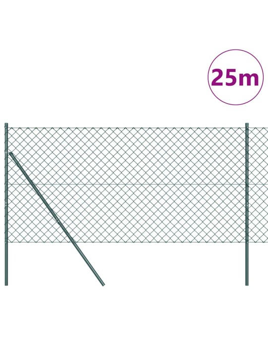 Ķēdes žogs ar stabiem zaļa 1.2 x 25 m tērauds