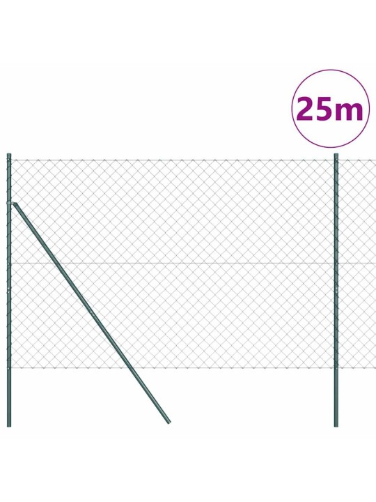 Ķēdes žogs ar stabiem zaļa 1.6 x 25 m tērauds