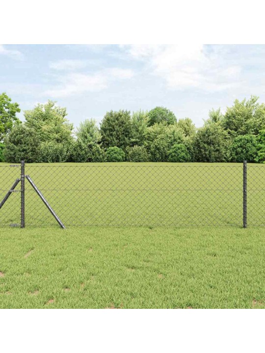 Ķēdes žogs ar stabiem pelēka 0.4 x 10 m tērauds