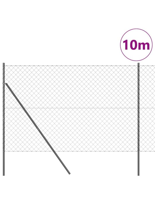 Ķēdes žogs ar stabiem pelēka 1.6 x 10 m tērauds