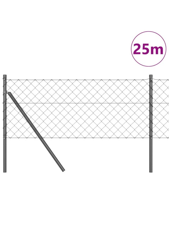 Ķēdes žogs ar stabiem pelēka 0.4 x 25 m tērauds
