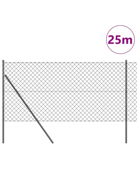 Ķēdes žogs ar stabiem pelēka 1.4 x 25 m tērauds