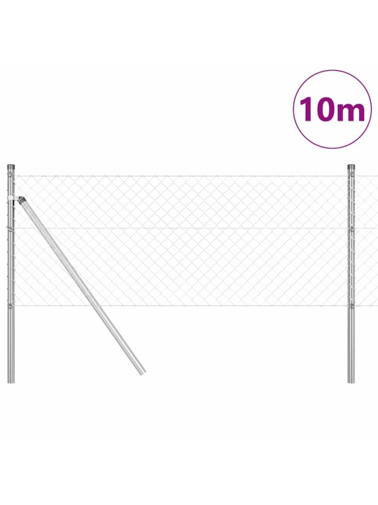 Ķēdes žogs ar stabiem sudraba 0.8 x 10 m tērauds