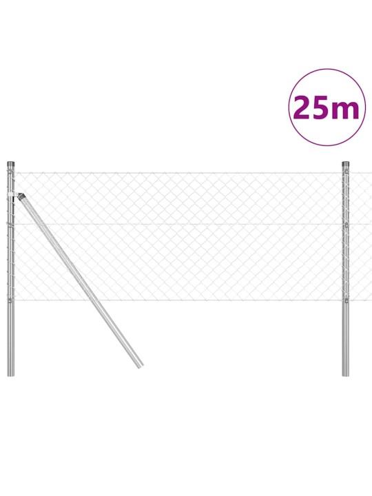 Ķēdes žogs ar stabiem sudraba 0.6 x 25 m tērauds