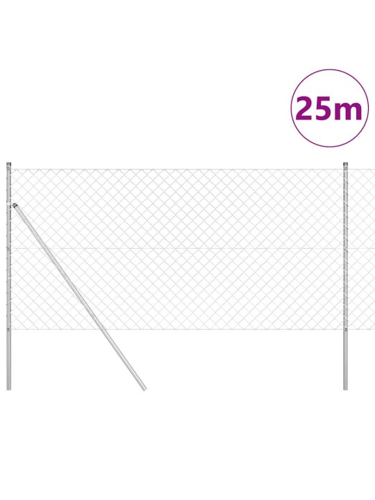 Ķēdes žogs ar stabiem sudraba 1 x 25 m tērauds