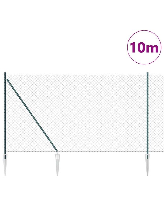 Ķēdes žogs ar stabiem zaļa 1.5 x 10 m tērauds