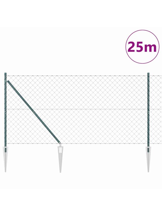Ķēdes žogs ar stabiem zaļa 1.4 x 25 m tērauds