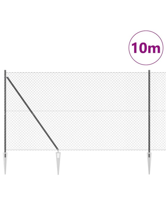 Ķēdes žogs ar stabiem pelēka 1.6 x 10 m tērauds