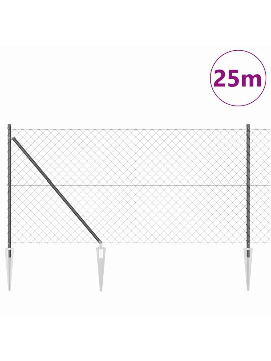 Ķēdes žogs ar stabiem pelēka 1 x 25 m tērauds